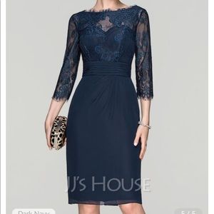 JJ’s House sheath scoop neck lace chiffon cocktail dress